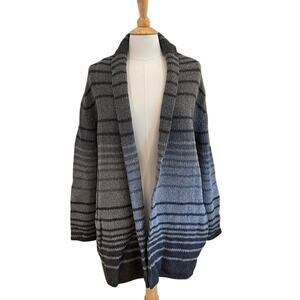 J. Jill Wool Blend Gray Striped Long Open Cardigan Sweater Coat, Minimalist, M